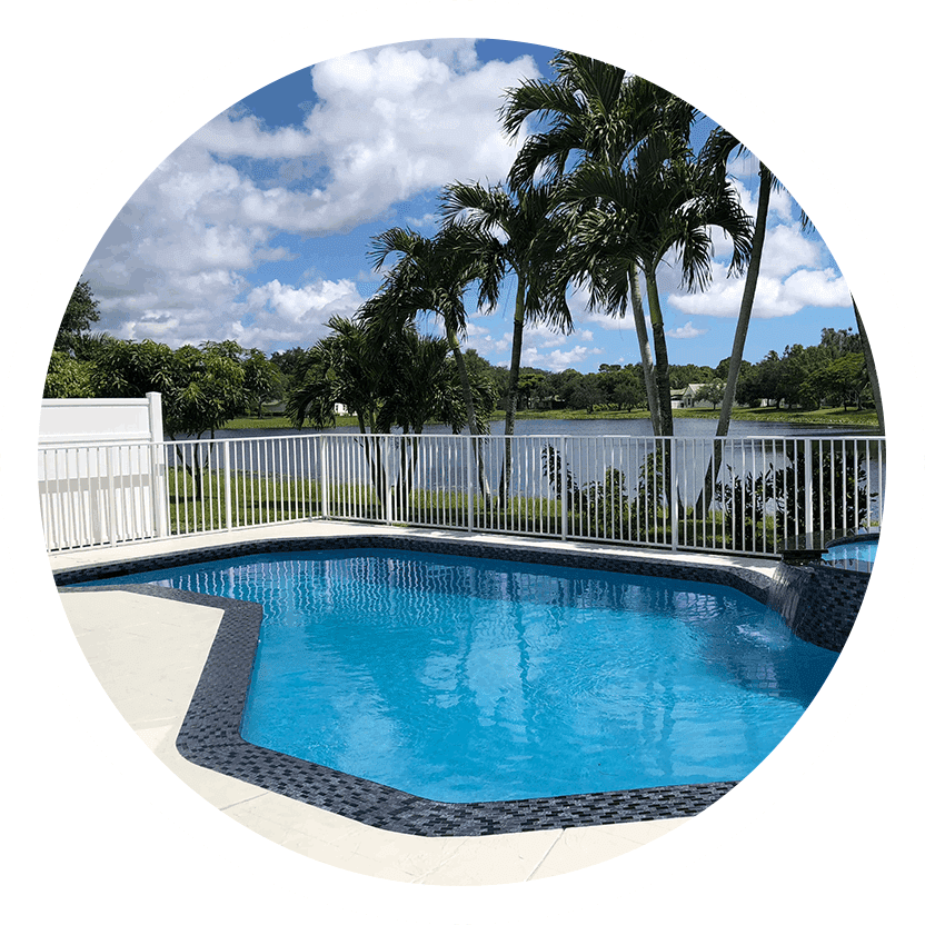 Outdoor modern pool with palm trees